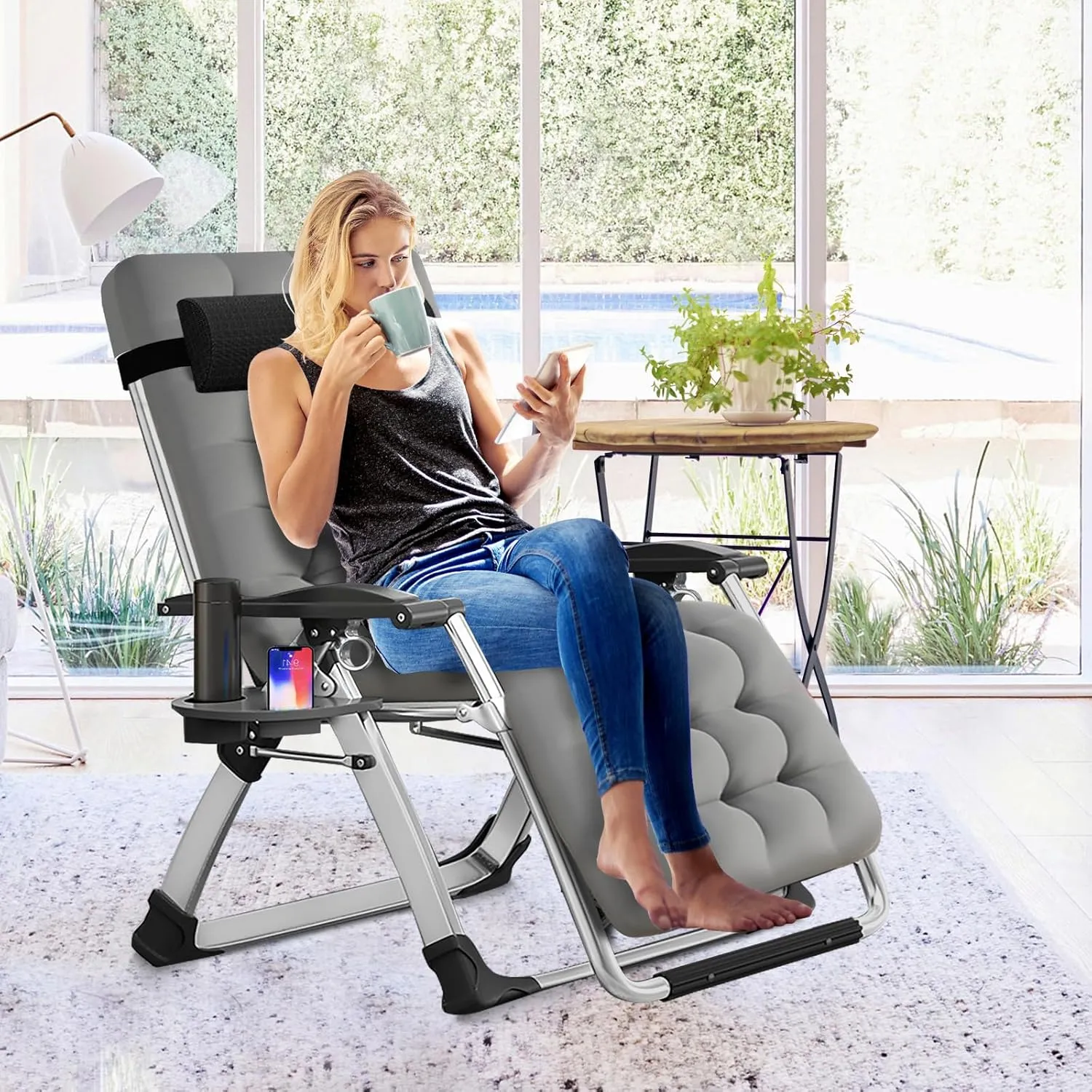 Slsy Zero Gravity Chair, Reclining Lounge Chair with Removable Cushion & Tray for Indoor and Outdoor, Patio Recliner Folding Reclining Chair