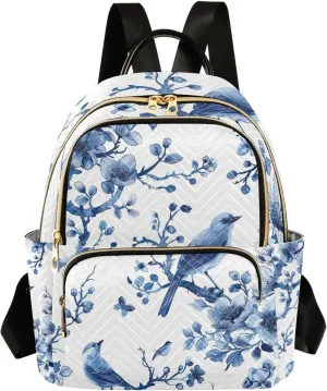 Small Backpack Purse for Women, Blue White Porcelain Shoulder Bag Lightweight Daypack for Travel Work Casual