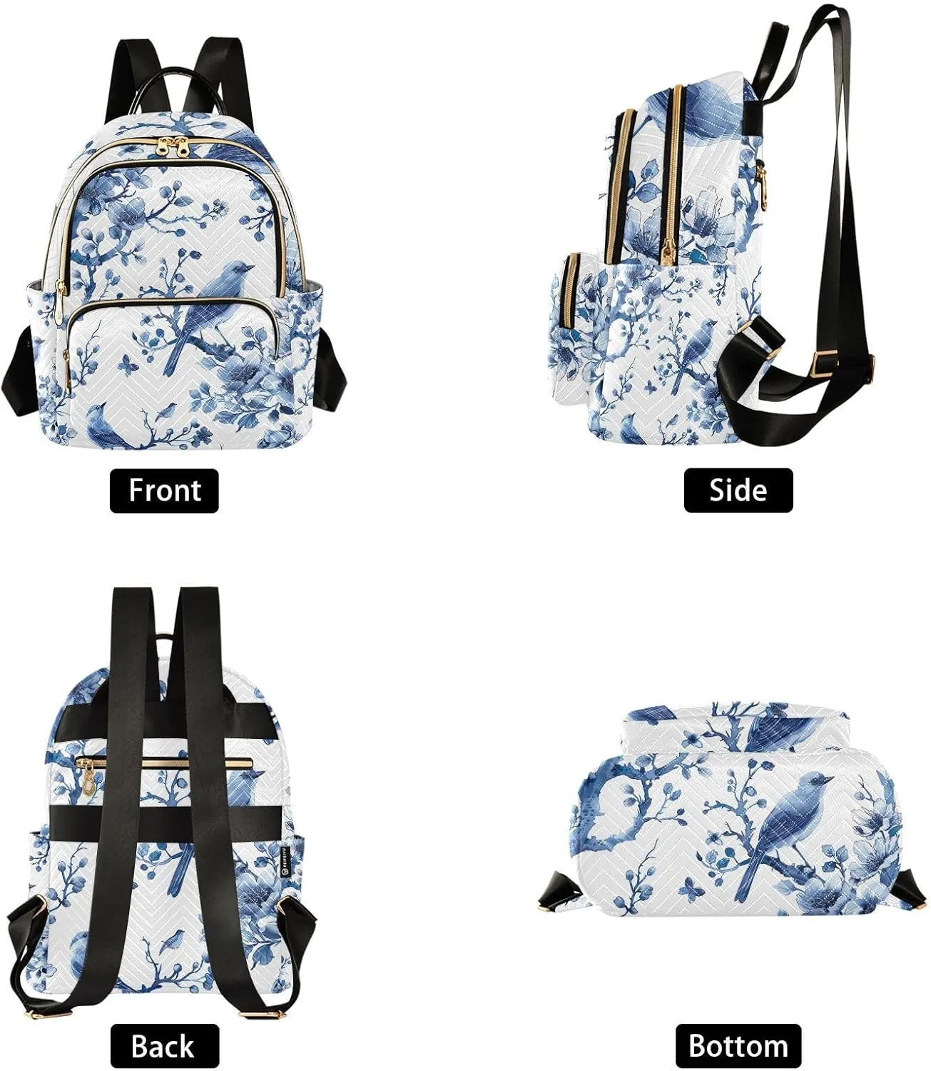 Small Backpack Purse for Women, Blue White Porcelain Shoulder Bag Lightweight Daypack for Travel Work Casual