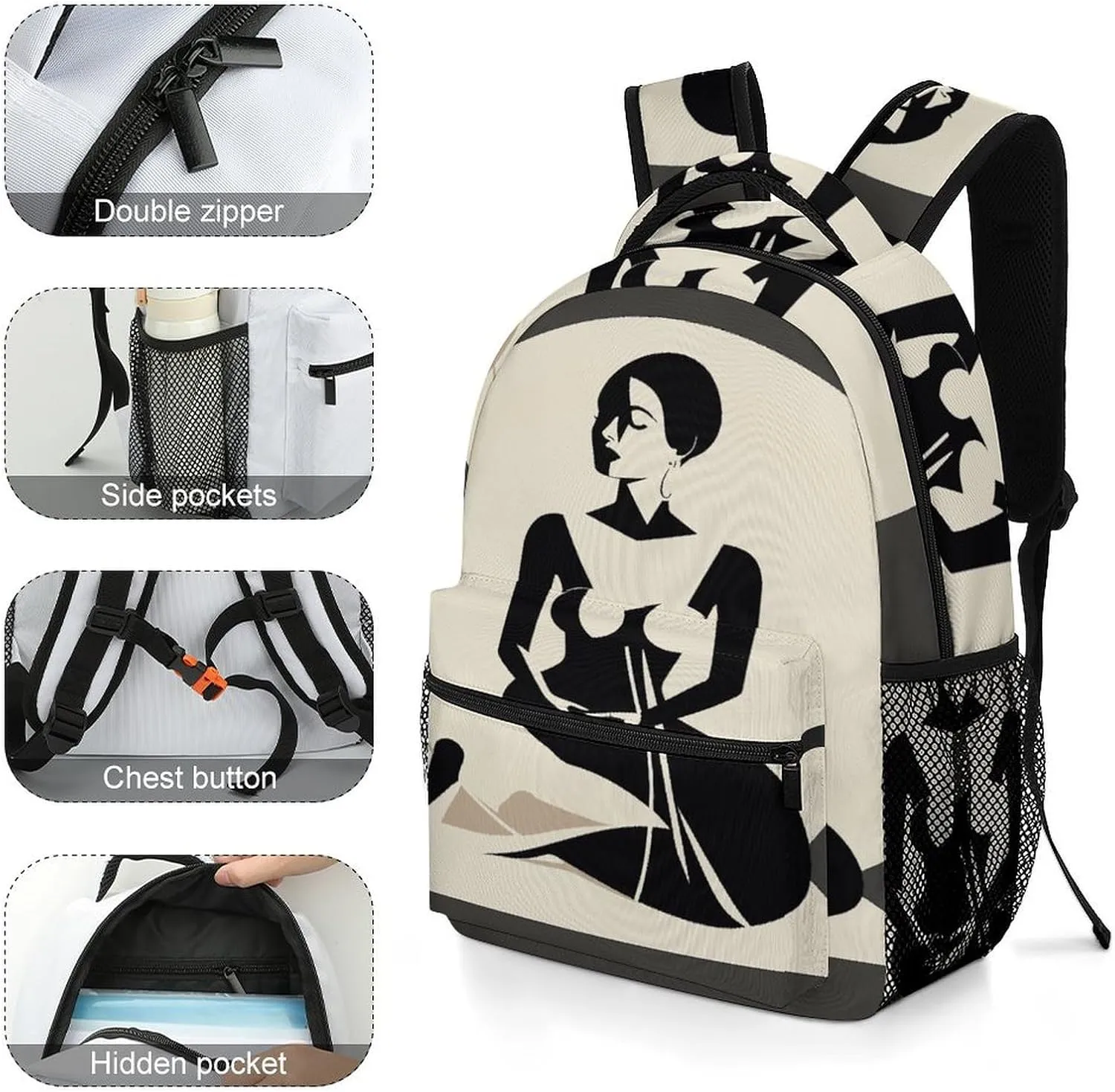 Small Backpacks Personalized Elegant Illustration Printing Travel Bag Lightweight Travel Backpack For Women Men