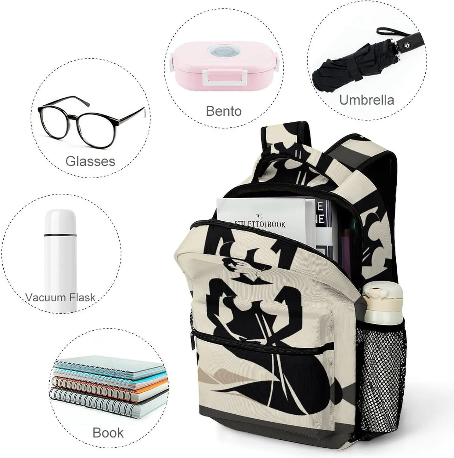 Small Backpacks Personalized Elegant Illustration Printing Travel Bag Lightweight Travel Backpack For Women Men