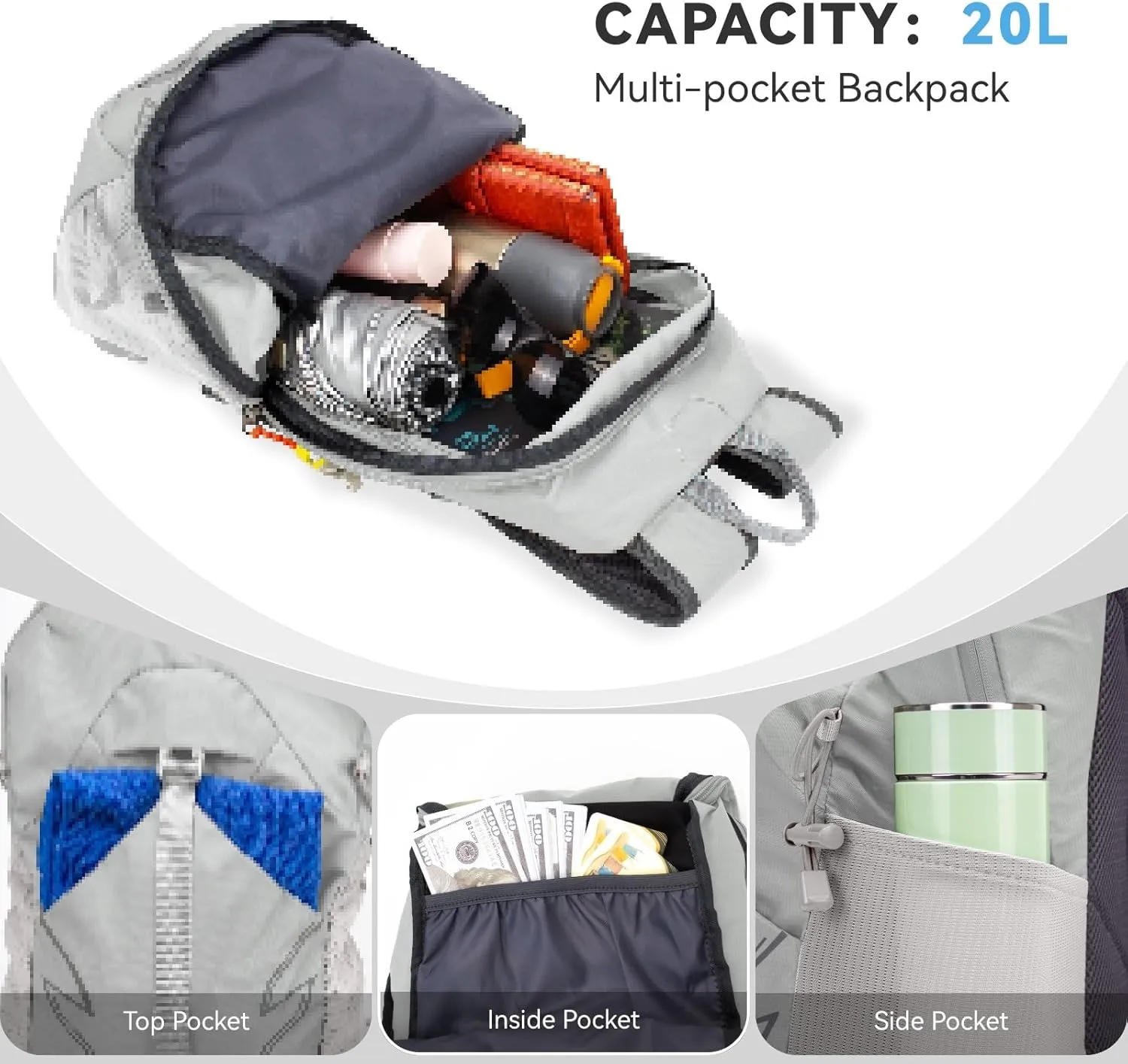 Small Lightweight Hiking Backpack，20L Foldable Hiking Daypack Cycling Hydration Backpack Travel Camping Bag