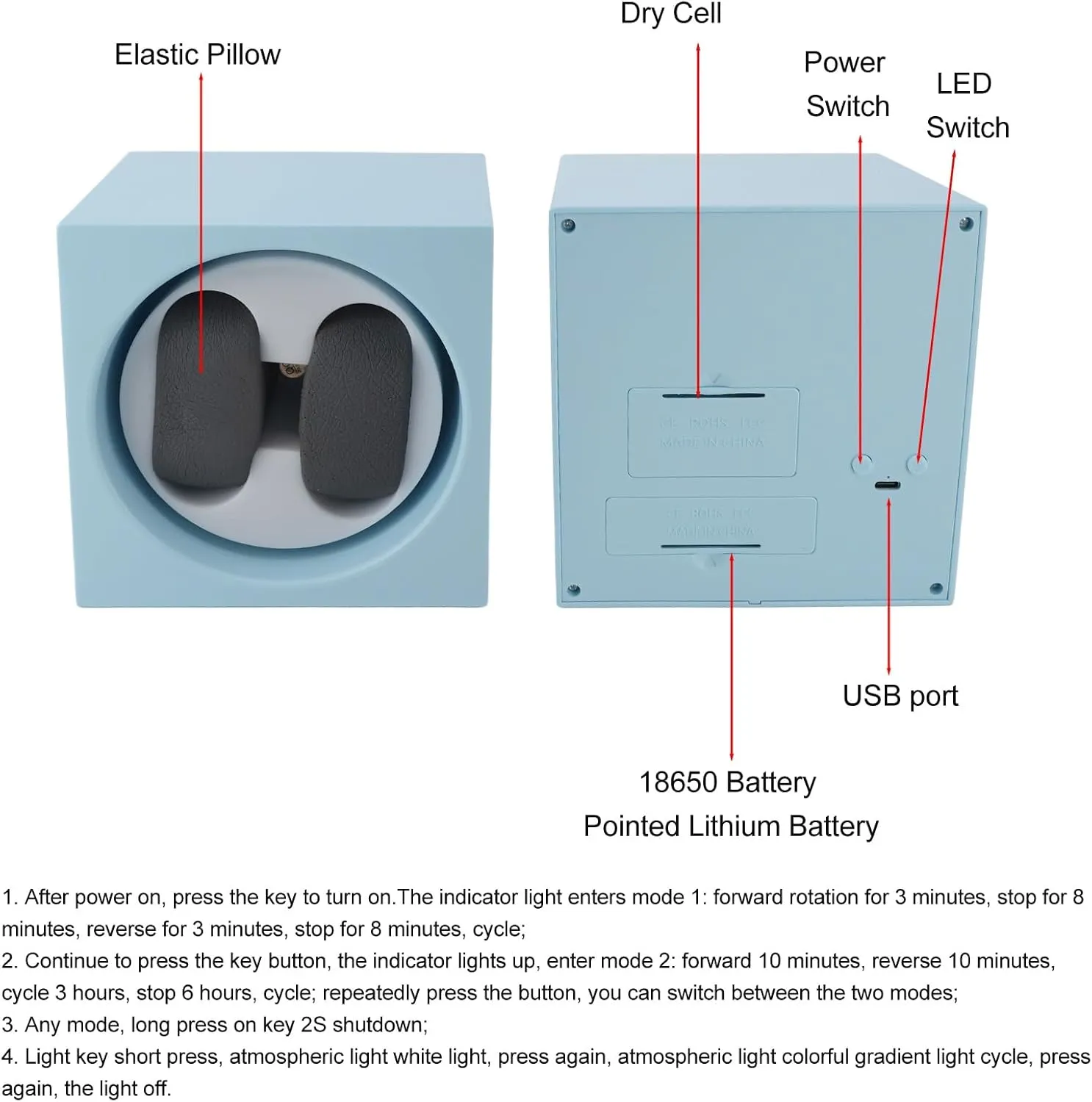 Smart Watch Winder, Constant Speed Automatic Watch Winder Low Noise 2 Speeds Adjustable for Double (Light Blue)