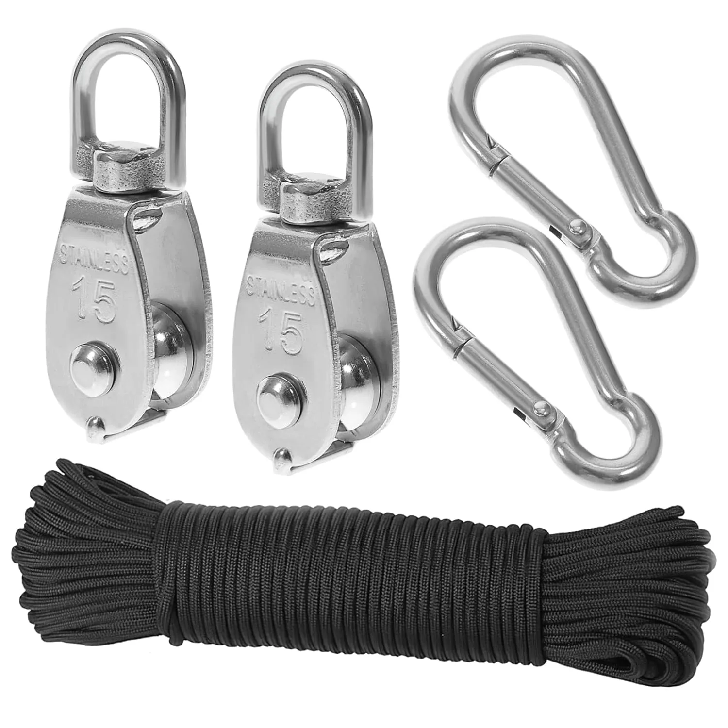 SMASOLO 1Set Pulley System with Single Pulley Wheel and Cable Rope Attachment Hook for Home Gym Outdoor Work and Fitness Applications