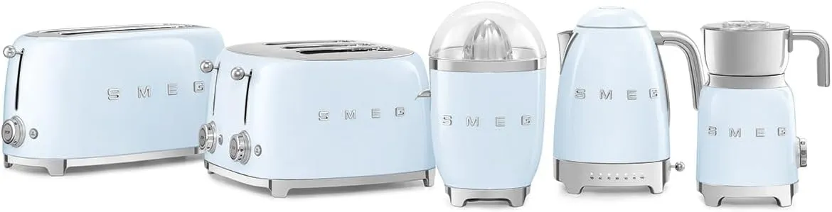SMEG 50's Retro Style Citrus Juicer with Drip Free Spout, Automatic Activation, and Efficient Straining, with Tritan Renew Pastel Blue CFJ11PBUS