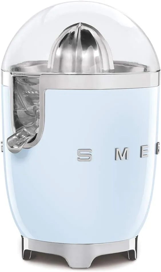 SMEG 50's Retro Style Citrus Juicer with Drip Free Spout, Automatic Activation, and Efficient Straining, with Tritan Renew Pastel Blue CFJ11PBUS