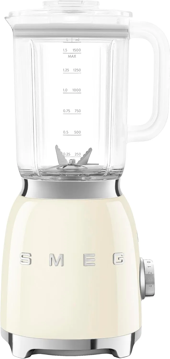 SMEG BLF03 Retro Style Blender – 600W Countertop Blender with 48 oz BPA-Free Jug, 3 Speeds   Pulse, Ice Crush & Smoothie Functions – 50s-Inspired Design-Cream