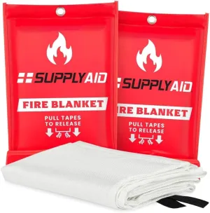 Snow Joe SupplyAID 2 Pack Emergency Fire Blanket for Camping Gear and Safety Supplies, White