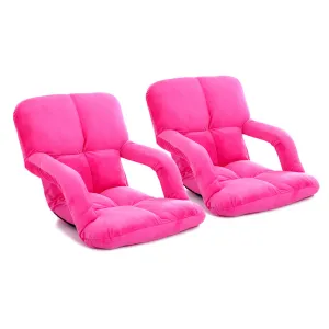 SOGA 2X Foldable Lounge Cushion Adjustable Floor Lazy Recliner Chair with Armrest Pink - Kid