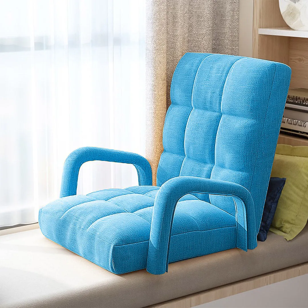 SOGA 4X Foldable Lounge Cushion Adjustable Floor Lazy Recliner Chair with Armrest Blue
