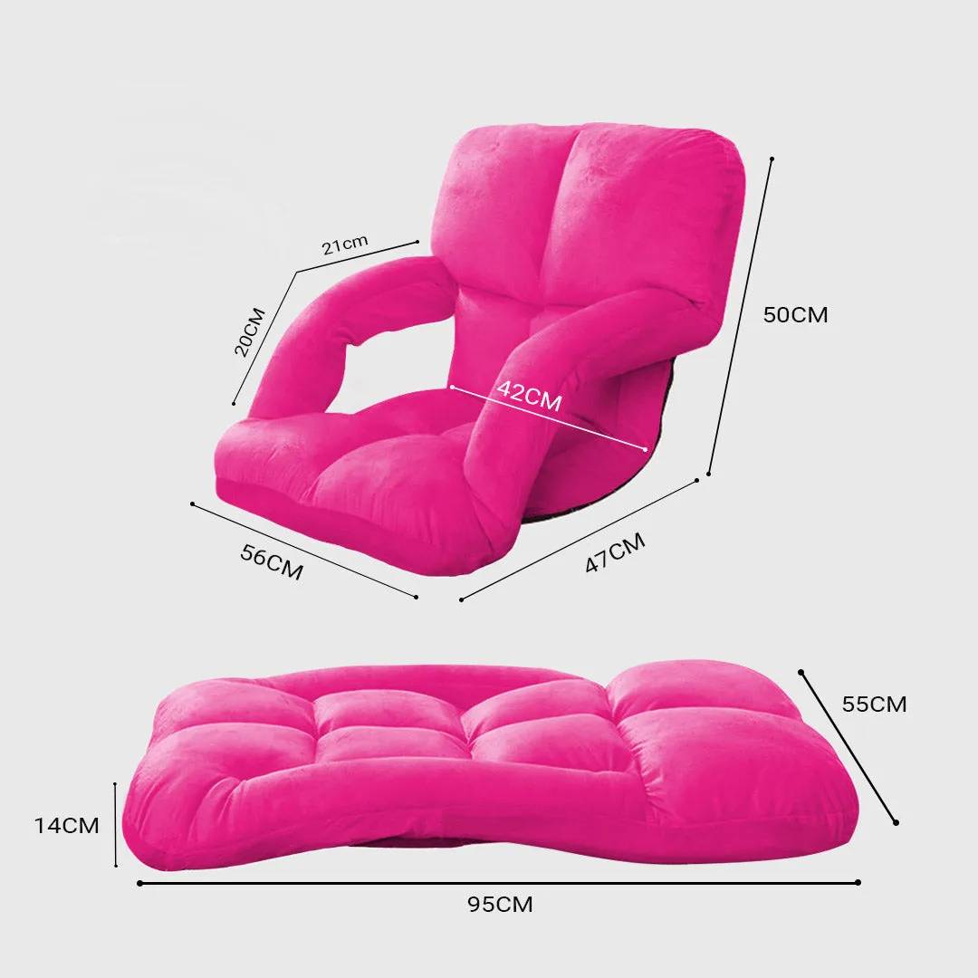 SOGA 4X Foldable Lounge Cushion Adjustable Floor Lazy Recliner Chair with Armrest Pink - Kid
