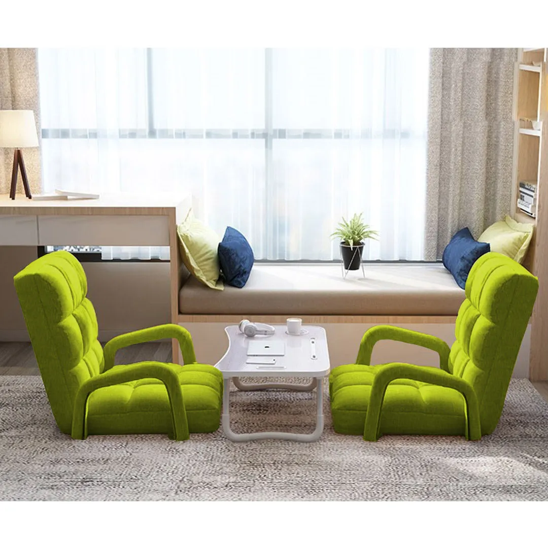 SOGA 4X Foldable Lounge Cushion Adjustable Floor Lazy Recliner Chair with Armrest Yellow Green