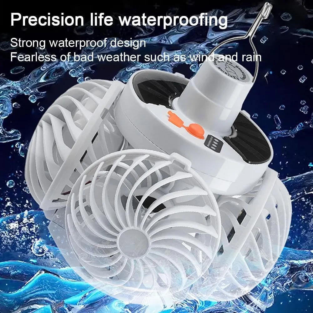 Solar Fan Light, 2 in 1 Folding Solar Lamp, Rechargeable LED Camping Lantern with Metal Rotating Hook, 4 Speed Fan Mode, 3 Speed Dimming Function, Outdoor Camping Lights for Garden
