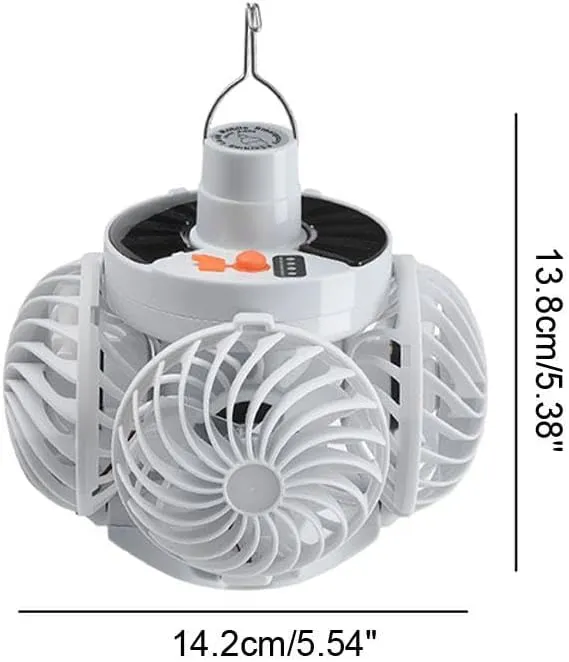 Solar Fan Light, 2 in 1 Folding Solar Lamp, Rechargeable LED Camping Lantern with Metal Rotating Hook, 4 Speed Fan Mode, 3 Speed Dimming Function, Outdoor Camping Lights for Garden