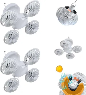 Solar Fan Light, 2 in 1 Folding Solar Lamp, Rechargeable LED Camping Lantern with Metal Rotating Hook, 4 Speed Fan Mode, 3 Speed Dimming Function, Outdoor Camping Lights for Garden