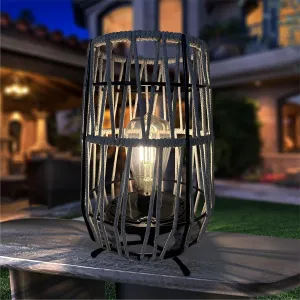 Solar Lanterns Outdoor Tabletop Lamp Lights with Waterproof Stand Decorative Water Resistant Resin & Polyester Cord Woven Design for Garden Patio Lawn Courtyard
