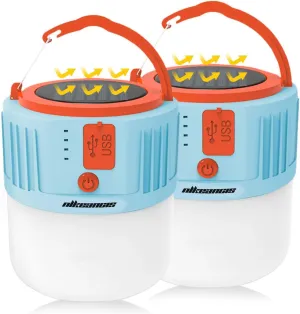 Solar LED Lantern, Camping Gear for Outside, USB Rechargeable Camping Light with Power, Waterproof, Survival Hanging Tent Light, Perfect for Hurricane Emergency, Hiking, Home(2 Pack)