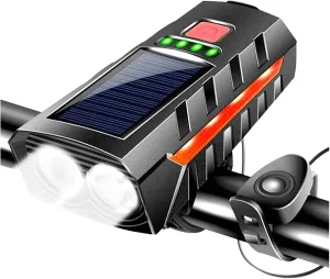 Solar Power Bicycle Headlamp with 130db Horn LED Cycling Lantern USB Rechargeable High Beam Bicycle Flashlight for Night Riding
