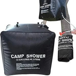 solar power camping shower/portable 10 gallons 40L shower bag (Black, 40L)