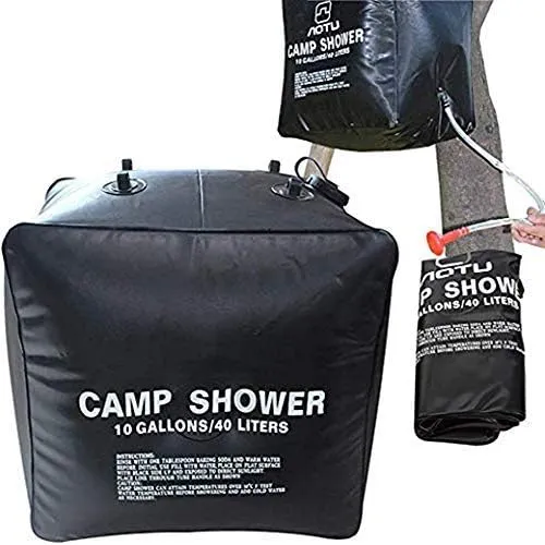 solar power camping shower/portable 10 gallons 40L shower bag (Black, 40L)
