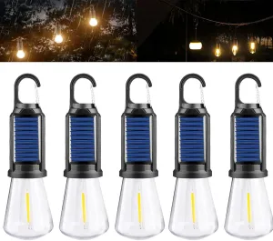 Solar Rechargeable Hooked Camping Light,2025 Vintage Outdoor Tent Ambient Light – Multi-Functional, Waterproof, Portable USB Rechargeable LED Lantern for Camping and Emergency Use (5 Pcs C)
