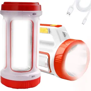 Solar Rechargeable LED Lantern Spotlights, Super Bright 10000LM Handheld LED Searchlight, Multifunction Camping Lantern Flashlight Work Light, 5 Light Modes, Waterproof