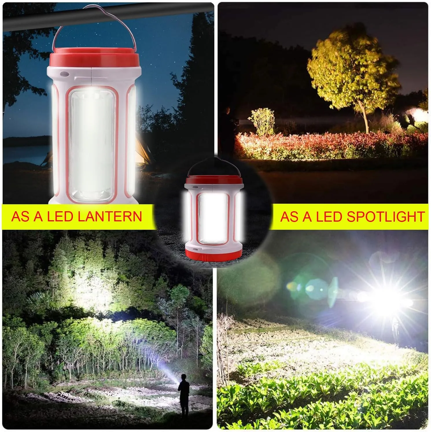 Solar Rechargeable LED Lantern Spotlights, Super Bright 10000LM Handheld LED Searchlight, Multifunction Camping Lantern Flashlight Work Light, 5 Light Modes, Waterproof