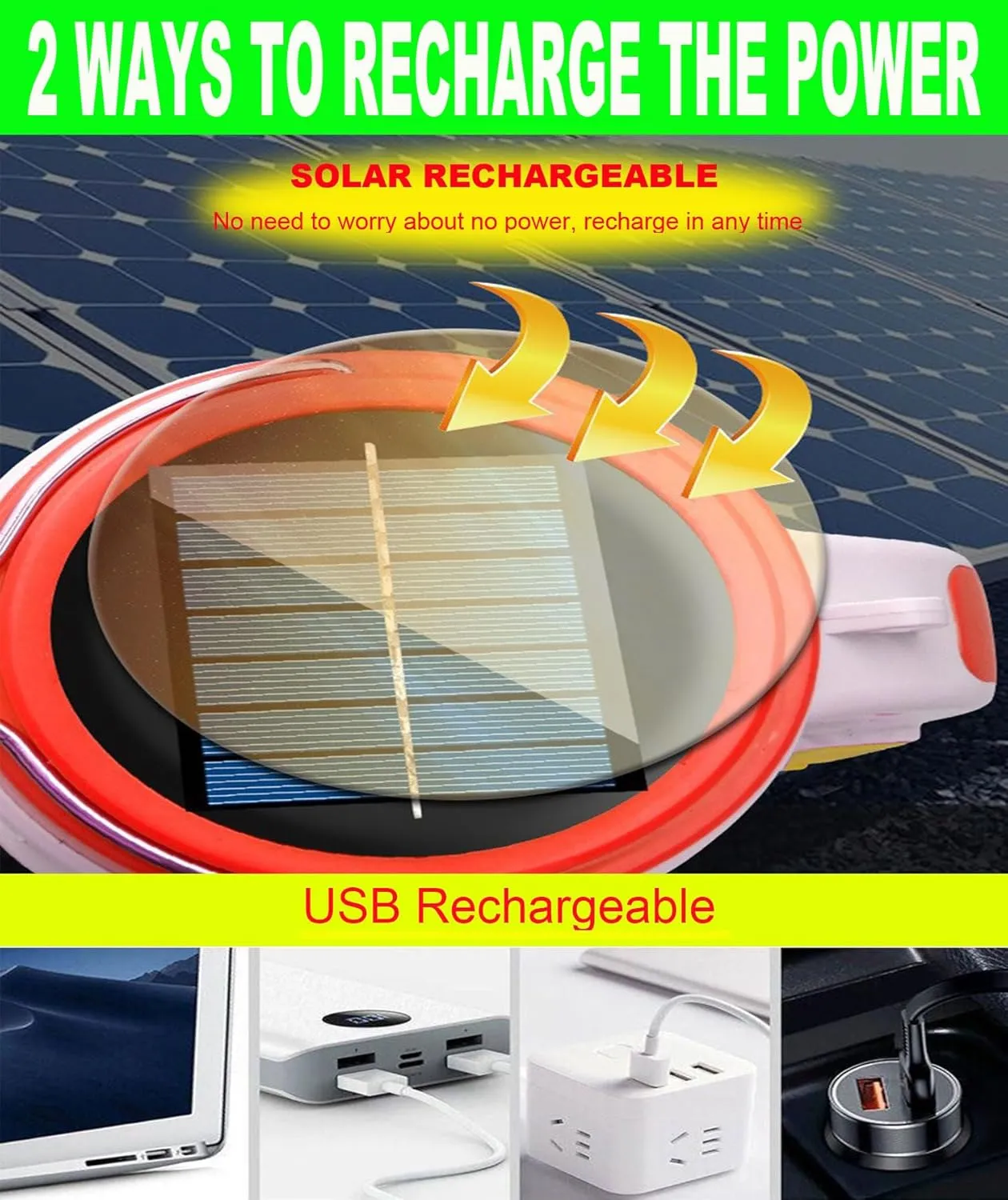 Solar Rechargeable LED Lantern Spotlights, Super Bright 10000LM Handheld LED Searchlight, Multifunction Camping Lantern Flashlight Work Light, 5 Light Modes, Waterproof