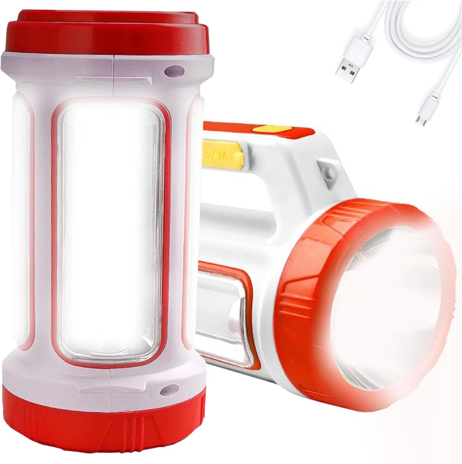 Solar Rechargeable LED Lantern Spotlights, Super Bright 10000LM Handheld LED Searchlight, Multifunction Camping Lantern Flashlight Work Light, 5 Light Modes, Waterproof