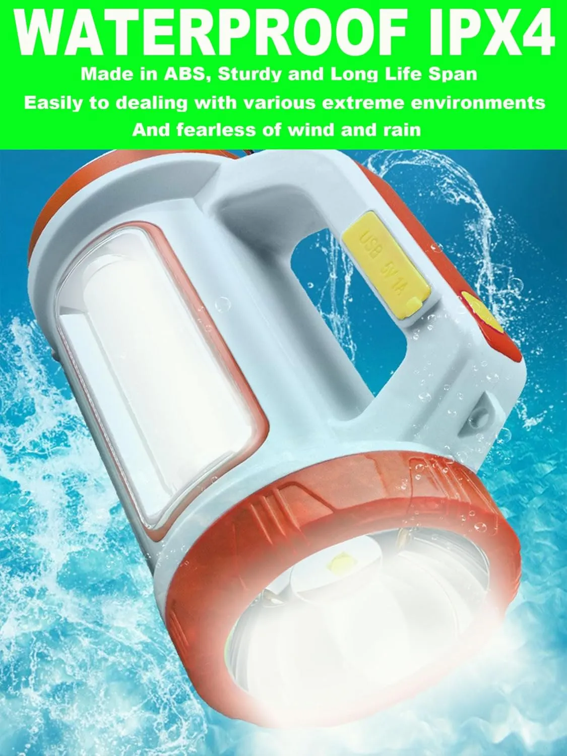 Solar Rechargeable LED Lantern Spotlights, Super Bright 10000LM Handheld LED Searchlight, Multifunction Camping Lantern Flashlight Work Light, 5 Light Modes, Waterproof