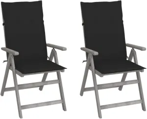 Solid Acacia Wood Patio Reclining Chairs with Cushions Set of 2, 5-Position Adjustable Outdoor Lounge Chairs Gray Wash Finish for Garden, Poolside, and Backyard