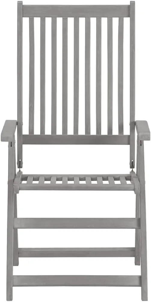 Solid Acacia Wood Patio Reclining Chairs with Cushions Set of 2, 5-Position Adjustable Outdoor Lounge Chairs Gray Wash Finish for Garden, Poolside, and Backyard