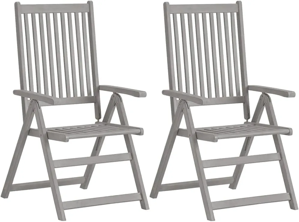 Solid Acacia Wood Patio Reclining Chairs with Cushions Set of 2, 5-Position Adjustable Outdoor Lounge Chairs Gray Wash Finish for Garden, Poolside, and Backyard