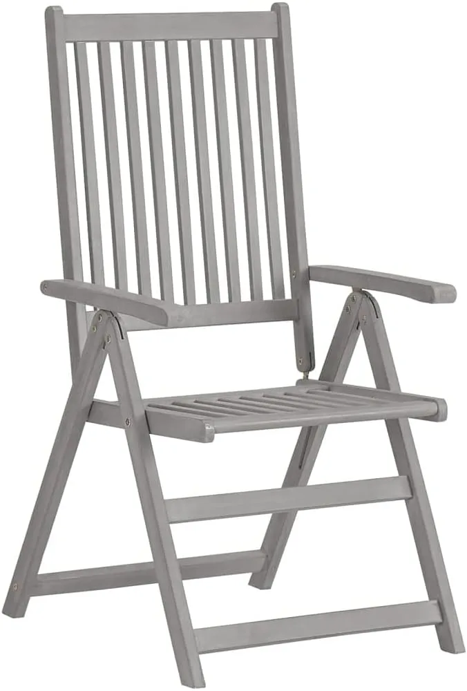 Solid Acacia Wood Patio Reclining Chairs with Cushions Set of 2, 5-Position Adjustable Outdoor Lounge Chairs Gray Wash Finish for Garden, Poolside, and Backyard