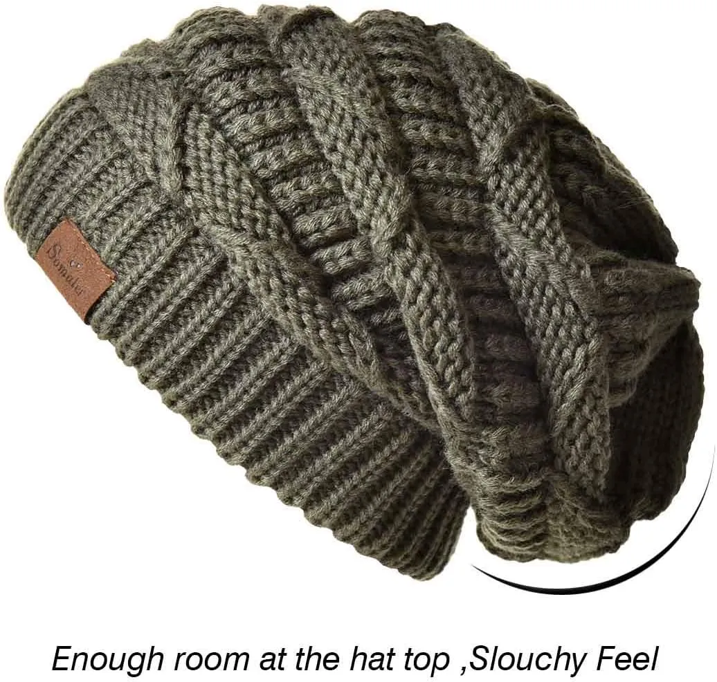Somaler Knit Beanie Hat for Women Oversize Chunky Winter Slouchy Beanie Hats Ski Cap