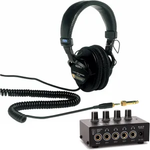 Sony MDR7506 Folding Professional Closed Ear Headphones Bundle with FocusProAudio Compact 4-Channel Stereo Headphone Amplifier with DC 12V Power Adapter (5-Pack) (2 Items)