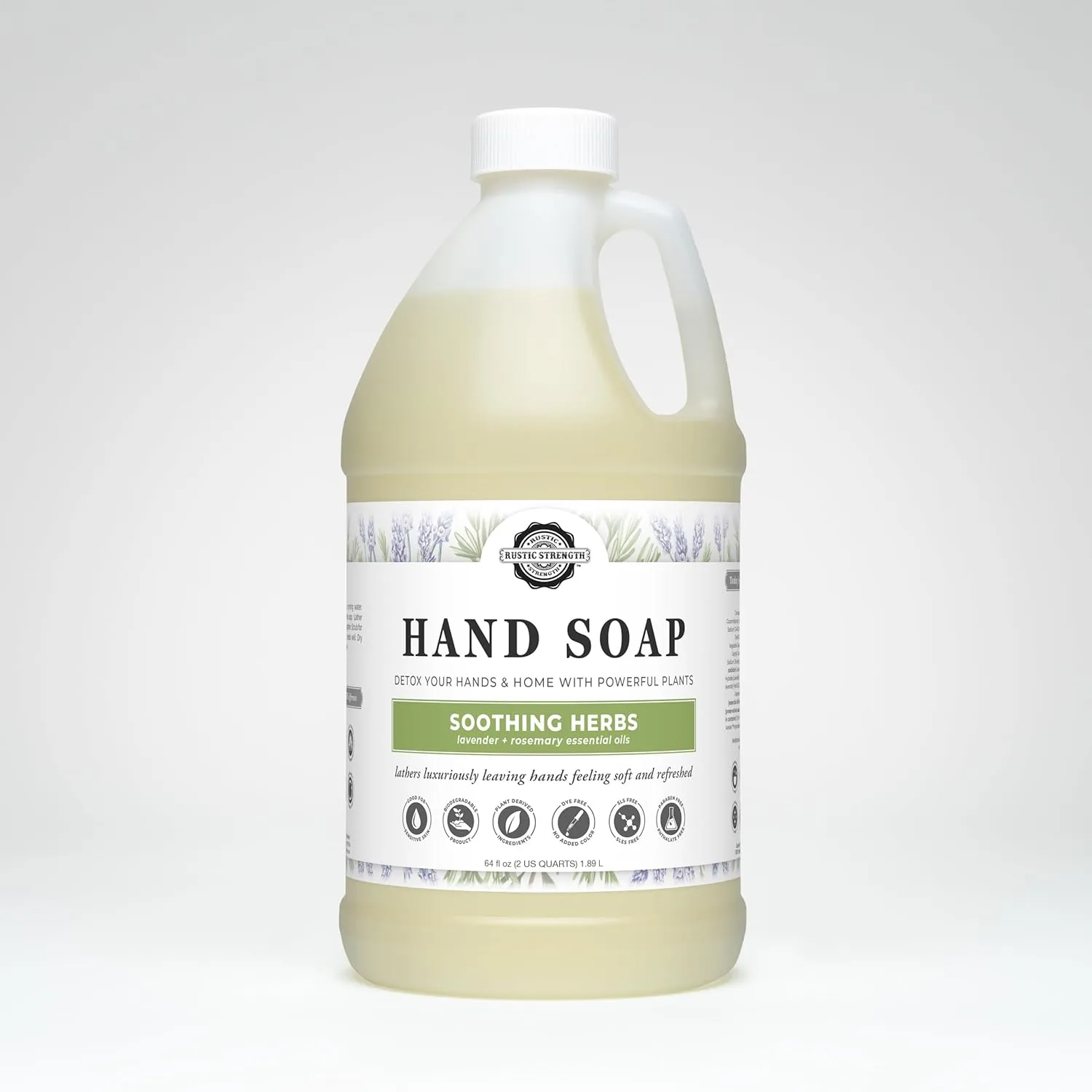 Soothing Herbs Plant-Based Liquid Hand Soap, Non-Drying Hypoallergenic for Sensitive Skin | Sustainable Bulk Refill Size Half Gallon (64oz) Jug