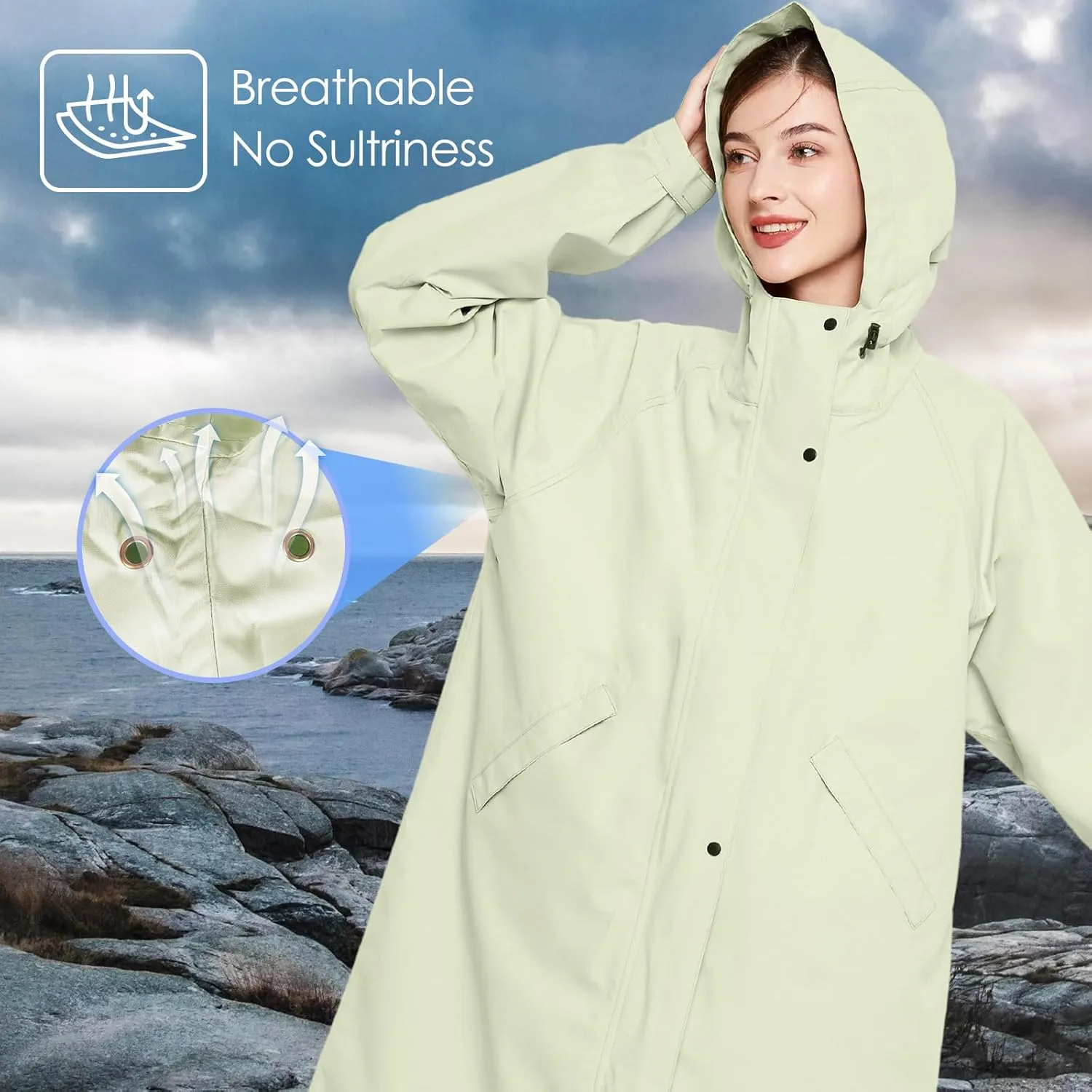 SOPPY Raincoat for Women Ladies Lightweight Long Waterproof Coat Rain Jackets