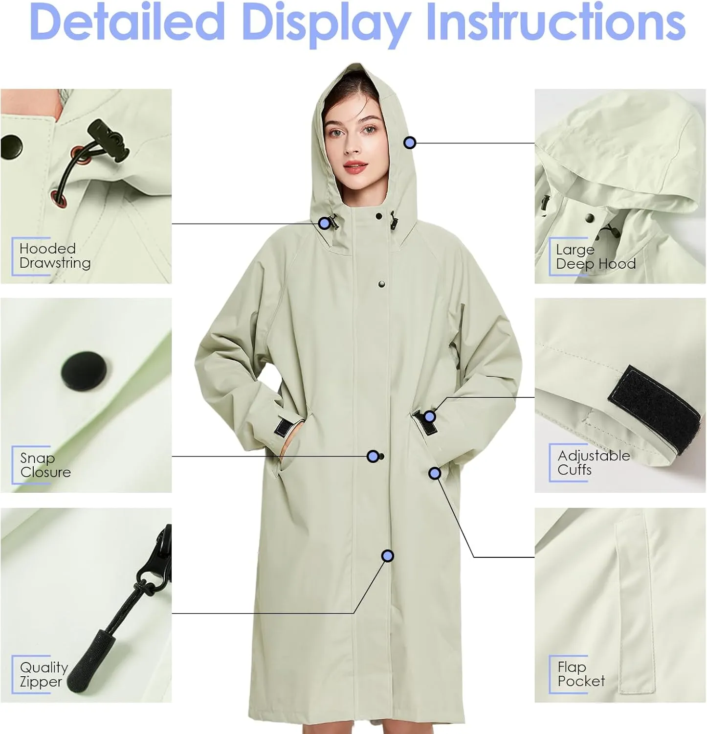SOPPY Raincoat for Women Ladies Lightweight Long Waterproof Coat Rain Jackets