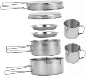 Sosoport Camping Mess Kit Picnic Cooking Pan Stainless Steel Camping Cookware Multi-Function Outdoor Cooking Set