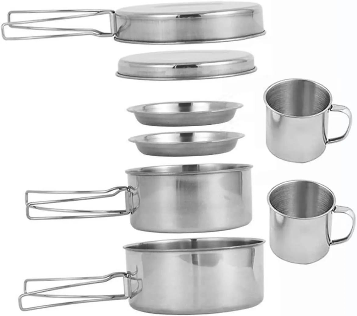 Sosoport Camping Mess Kit Picnic Cooking Pan Stainless Steel Camping Cookware Multi-Function Outdoor Cooking Set