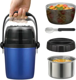 Soup Thermo for Hot Food Adults & Kids 32oz Lunch Containers Wide Mouth, Insulated Food Jar 100% Leak-Proof Double-Layer Stainless Steel Lunch Box with Spoon BPA Free (Blue)