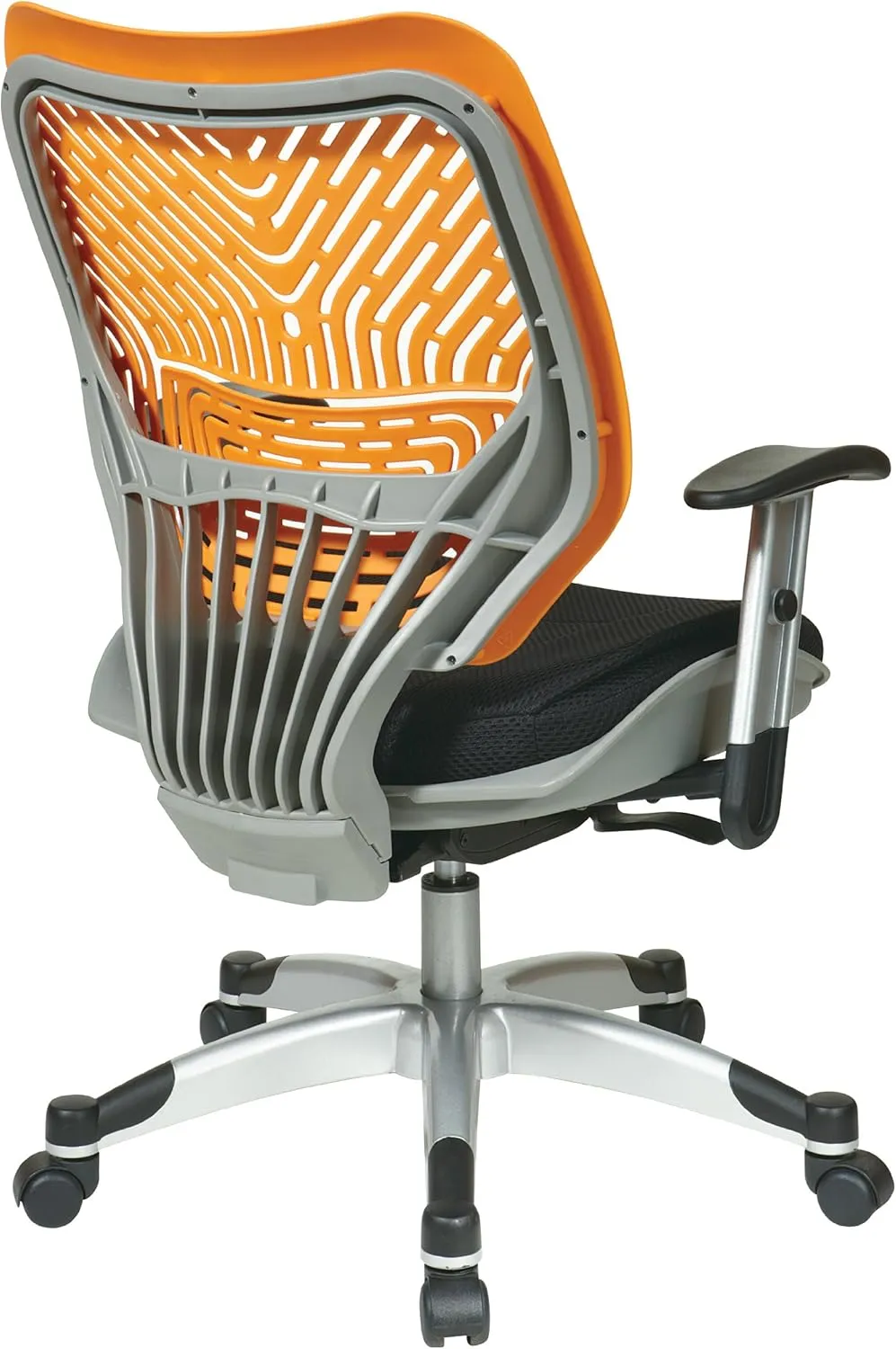 SPACE SEATING REVV Self Adjusting SpaceFlex Tang Backrest Support and Padded Raven Mesh Seat with Adjustable Arms and Platinum Finish Base Managers Chair