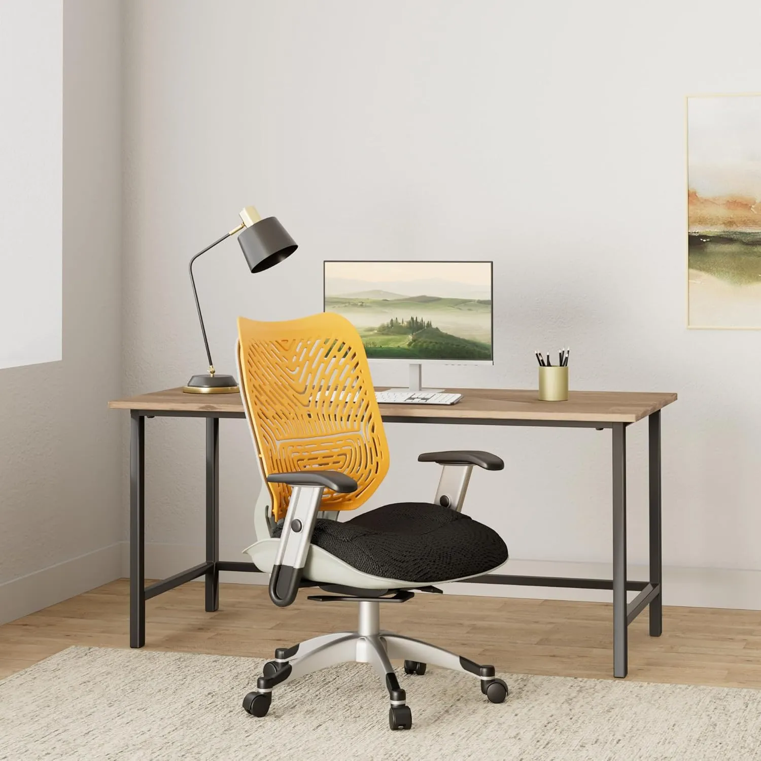 SPACE SEATING REVV Self Adjusting SpaceFlex Tang Backrest Support and Padded Raven Mesh Seat with Adjustable Arms and Platinum Finish Base Managers Chair