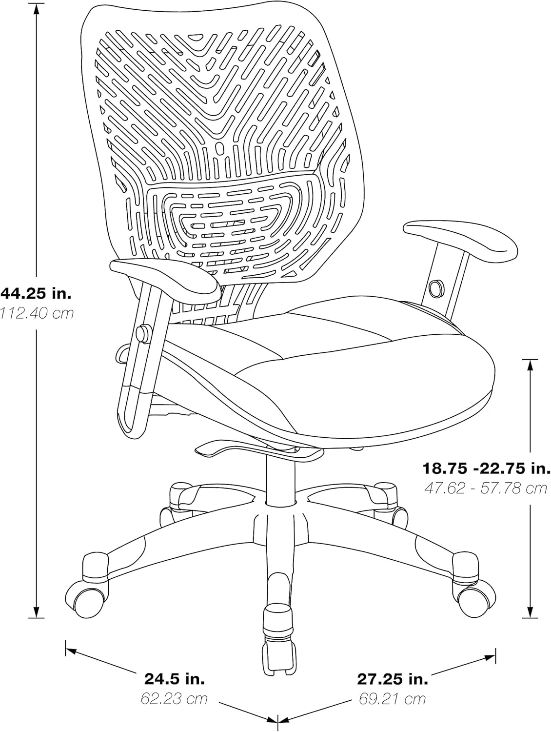 SPACE SEATING REVV Self Adjusting SpaceFlex Tang Backrest Support and Padded Raven Mesh Seat with Adjustable Arms and Platinum Finish Base Managers Chair