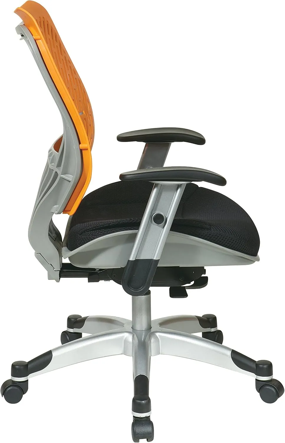 SPACE SEATING REVV Self Adjusting SpaceFlex Tang Backrest Support and Padded Raven Mesh Seat with Adjustable Arms and Platinum Finish Base Managers Chair