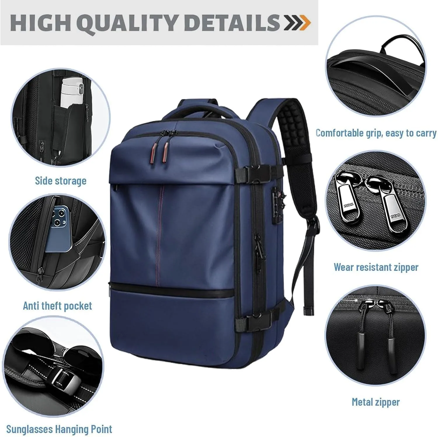 Space Vac Pro Backpack, 60l Expandable Vacpack Backpack with Pump, Anti Theft, Vacuum Travel Backpacks, Flight Approved (Blue)