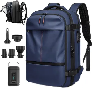 Space Vac Pro Backpack, 60l Expandable Vacpack Backpack with Pump, Anti Theft, Vacuum Travel Backpacks, Flight Approved (Blue)