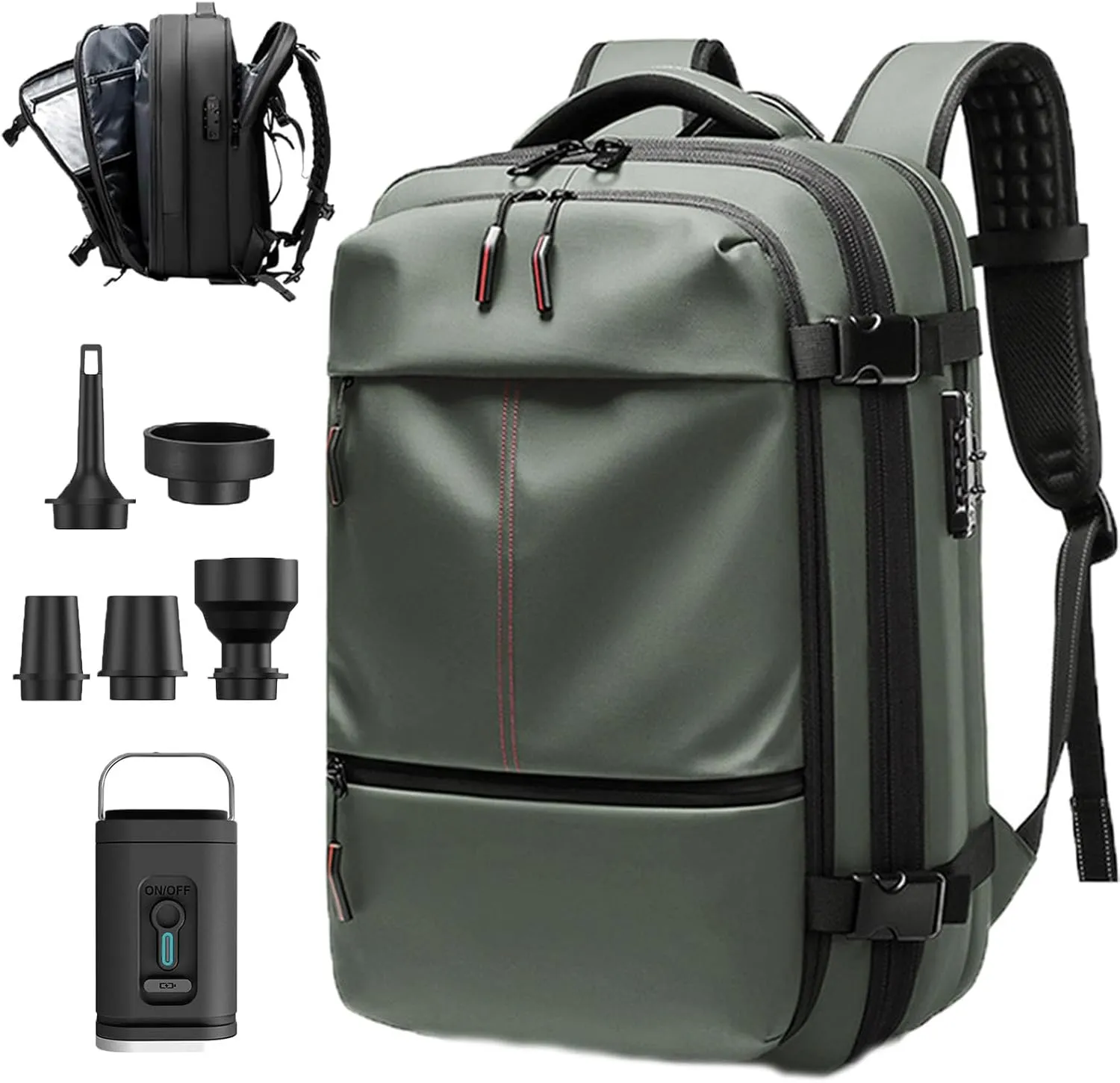 Space Vac Pro Backpack, 60l Expandable Vacpack Backpack with Pump, Anti Theft, Vacuum Travel Backpacks, Flight Approved (Green)