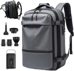 Space Vac Pro Backpack, 60l Expandable Vacpack Backpack with Pump, Anti Theft, Vacuum Travel Backpacks, Flight Approved (Grey)